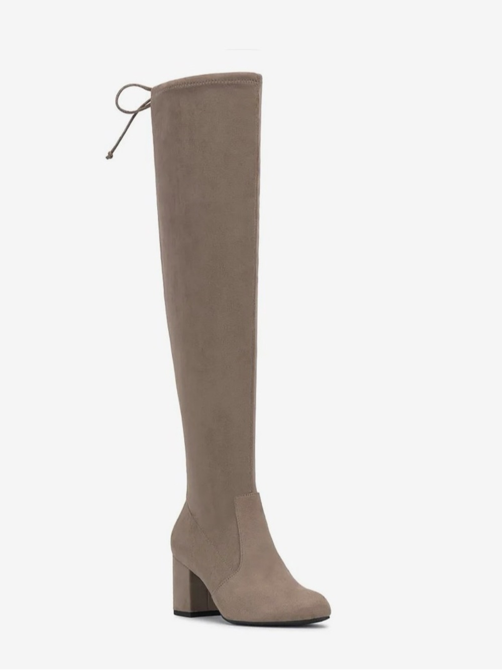 Over-the-Knee Taupe Suede Block Heel Boots - Women's